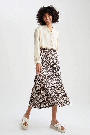 Традиционная юбка-миди с леопардовым принтом и нормальной талией