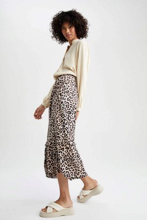 Традиционная юбка-миди с леопардовым принтом и нормальной талией