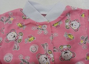 Кофточка детская на кнопках кулирка тоненькая Мишка в шарфике (розовая)