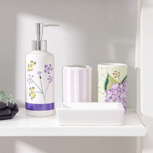 Набор аксессуаров для ванной комнаты «Весна», 4 предмета (дозатор 350 мл, мыльница, 2 стакана)