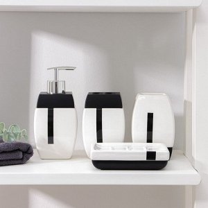Набор аксессуаров для ванной комнаты «Гармония», 4 предмета (дозатор 400 мл, мыльница, 2 стакана), цвет чёрно-белый