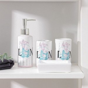 Набор аксессуаров для ванной комнаты «Города», 4 предмета (дозатор 270 мл, мыльница 2 стакана), цвет МИКС