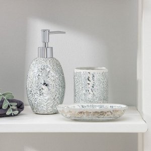 СИМА-ЛЕНД Набор аксессуаров для ванной комнаты «Зазеркалье», 3 предмета (дозатор 370 мл, мыльница, стакан), цвет серебряный