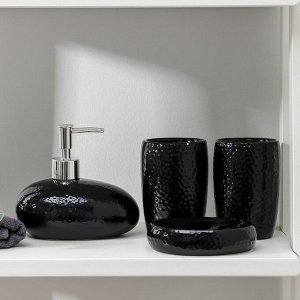 Набор аксессуаров для ванной комнаты «Камни», 4 предмета (дозатор 450 мл, мыльница, 2 стакана), цвет чёрный