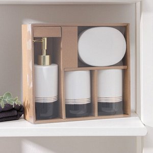 СИМА-ЛЕНД Набор аксессуаров для ванной комнаты «Лили», 4 предмета (дозатор 300 мл, мыльница, 2 стакана), цвет бело-чёрный