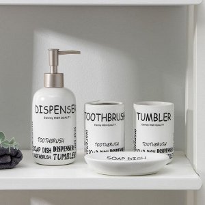 Набор аксессуаров для ванной комнаты «Надписи», 4 предмета (дозатор 400 мл, мыльница, 2 стакана), цвет белый