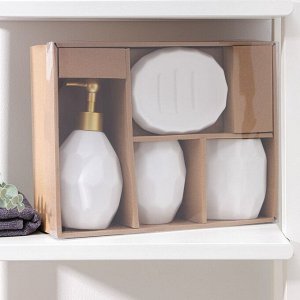 Набор аксессуаров для ванной комнаты «Олимп», 4 предмета (дозатор 500 мл, мыльница, 2 стакана), цвет белый
