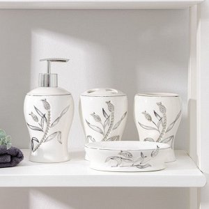 Набор аксессуаров для ванной комнаты «Тюльпан», 4 предмета (дозатор 450 мл, мыльница, 2 стакана), цвет белый