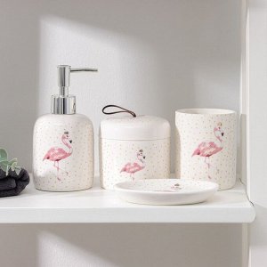Набор аксессуаров для ванной комнаты «Фламинго», 4 предмета (дозатор 350 мл, мыльница, 2 стакана)