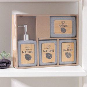 СИМА-ЛЕНД Набор аксессуаров для ванной комнаты Natural, 4 предмета (дозатор 350 мл, мыльница, 2 стакана), цвет серый