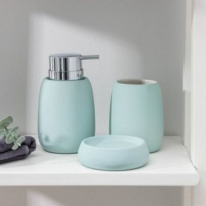 Набор аксессуаров для ванной комнаты Доляна «Леденец», 3 предмета (дозатор 400 мл, мыльница, стакан), цвет мятный