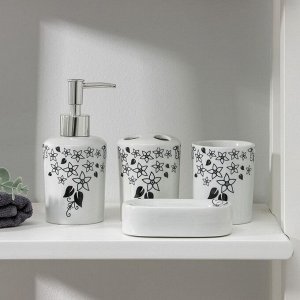 Аксессуары для ванной, 4 предмета, мыльница, дозатор для мыла, 2 стакана, белые