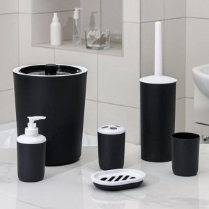 СИМА-ЛЕНД Набор для ванной «Лайт», 6 предметов (мыльница, дозатор, 2 стакана, ёрш, ведро), цвет чёрный