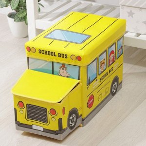 Короб для хранения с крышкой «Школьный автобус», 55×26×32 см, 2 отделения, цвет зелёный