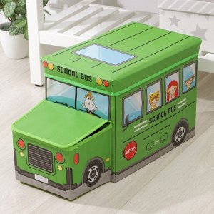 Короб для хранения с крышкой «Школьный автобус», 55×26×32 см, 2 отделения, цвет зелёный