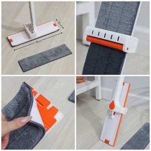 Швабра с отжимом и водосгоном Raccoon, 2 насадки из микрофибры 39x12 см, стальная ручка 130 см