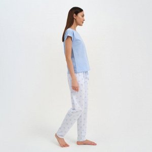 Пижама женская (брюки, футболка) KAFTAN «Звёздочки», цвет голубой, белый
