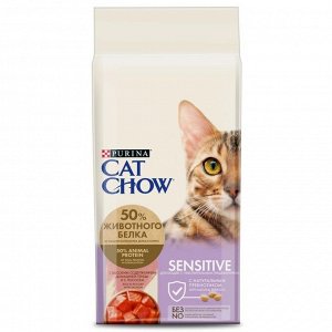 Сухой корм CAT CHOW для кошек с чувствительной кожей и пищеварением, лосось/рис, 15 кг