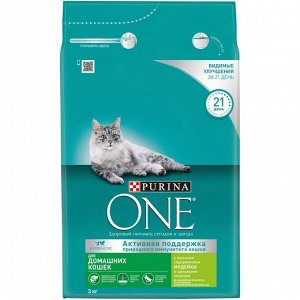 Сухой корм Purinа one для домашних кошек, индейка/злаки, 3 кг