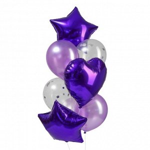 Букет из шаров «Фиолетовый», сердце, звезда, фольга, латекс, набор 10 шт.