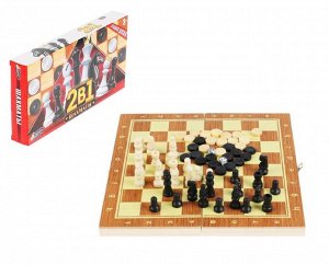 Играем вместе. Шахматы деревянные 2в1 с пласт. фигурами (шахматы+шашки) 24,5*12,7*3,8см арт.P00037-R