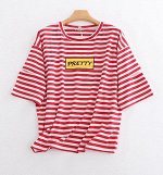 Женская футболка в полоску, надпись &quot;Pretty&quot;, цвет красный