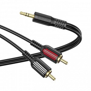 Переходник Аудио-кабель BOROFONE BL11 double RCA, AUX, Jack 3,5 to 2 RCA, 1.5 м, черный, AUX - колокольчики