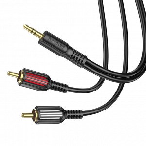 Переходник Аудио-кабель BOROFONE BL11 double RCA, AUX, Jack 3,5 to 2 RCA, 1.5 м, черный, AUX - колокольчики
