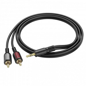 Переходник Аудио-кабель BOROFONE BL11 double RCA, AUX, Jack 3,5 to 2 RCA, 1.5 м, черный, AUX - колокольчики