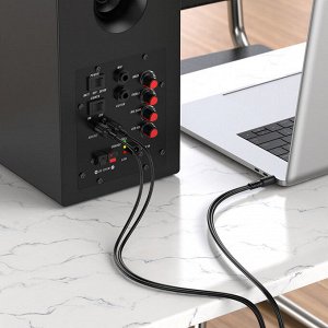 Переходник Аудио-кабель BOROFONE BL11 double RCA, AUX, Jack 3,5 to 2 RCA, 1.5 м, черный, AUX - колокольчики