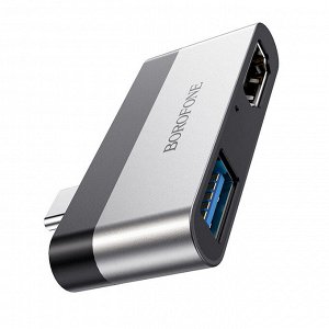 Адаптер переходник OTG BOROFONE DH2 Type-C to USB3.0 + HDMI  (1 USB 3.0 + 1 HDMI)