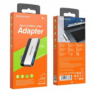 Адаптер переходник OTG BOROFONE DH2 Type-C to USB3.0 + HDMI  (1 USB 3.0 + 1 HDMI)