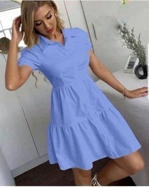 Платье голубое женское/Легкое женское платье с коротким рукавом