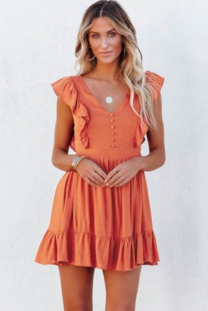 Оранжевое платье трапеция с открытой спиной и оборками