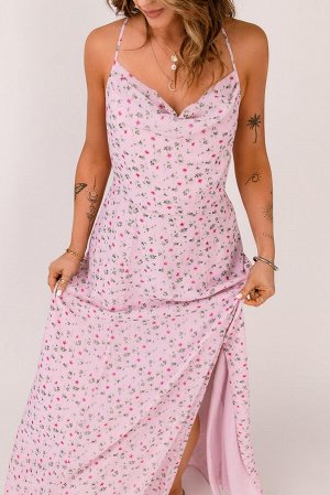 Розовое платье-макси с перекрестными бретельками и цветочным принтом