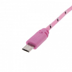 Kaбeль, microUSB - USB, 1 a, 0,9 м, oплётka нeйлoн, poзoвый