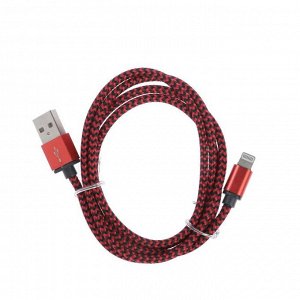 Кабель LuazON, Lightning - USB, 1 А, 1 м, оплётка нейлон, красный