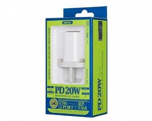 СЗУ-1USB + USB-C Remax RP-U68, 20W PD+QC, белый