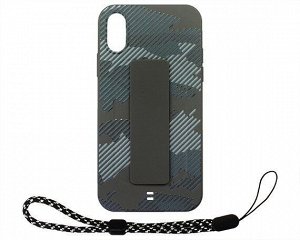 Чехол iPhone X/XS Камуфляж с держателем (серый)