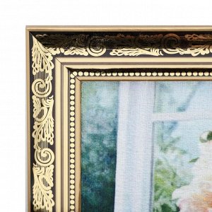 Гобеленовая картина "Пионы на окне" 34*43 см, рама микс