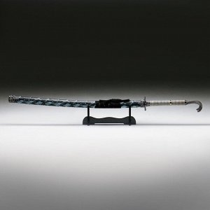 Сувенирное оружие «Катана на подставке» 107см, серо-зеленая, под змеиную кожу, рукоять кобра