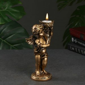 Подсвечник "Ангелочек" в левой руке, золото, 14х8х22 см, для свечи d=3,5 см
