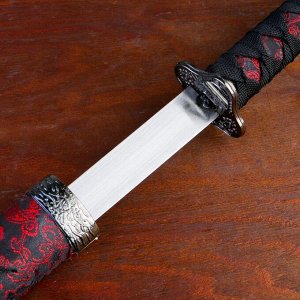 Сувенирное оружие «Катана на подставке», чёрные ножны с красным узором, 70см