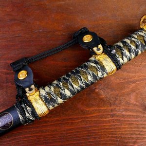 Сувенирное оружие «Катана на подставке», чёрные ножны, бежево — коричневая обмотка, 78см