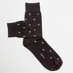 Nature Socks Носки мужские классические хлопковые демисезонные черного цвета с узором кактусы