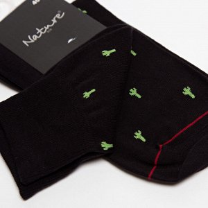 Nature Socks Носки мужские классические хлопковые демисезонные черного цвета с узором кактусы