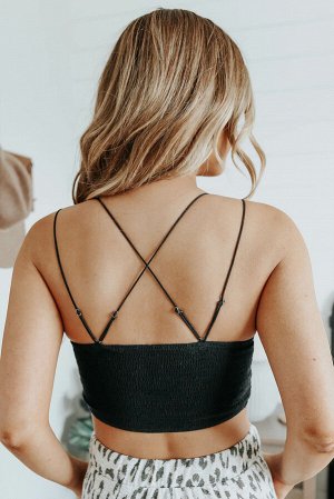 Черный удлиненный бюстгальтер Bralette с перекрестными бретельками и кружевным узором