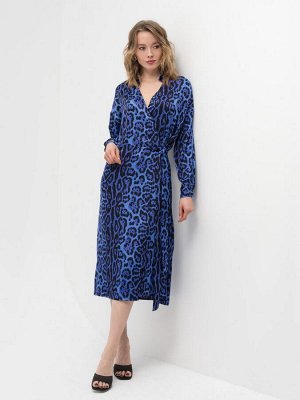 Сапфировое платье с принтом леопард Синий