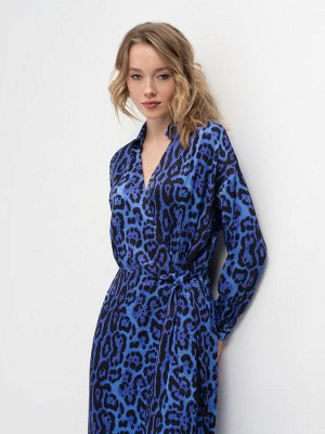 Сапфировое платье с принтом леопард Синий
