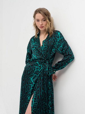 Изумрудное платье с принтом леопард Изумрудный